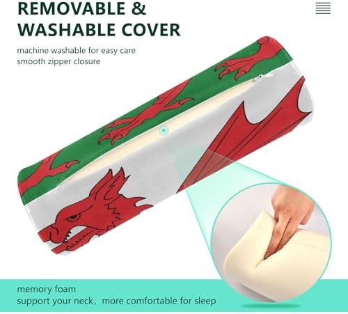 Bolster Pillow for Legs Firm Neck Roll Pillow Round Pillow Insert Cervical Cylinder Neck Support Car Wales Flag Welsh National Dragon