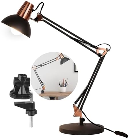 FIRVRE Metal Adjustable Desk Lamp with Clamp, Adjustable Architect Morden Table Lamp, 2-in-1 Design, Eye-Caring Reading Light, for Home & Office
