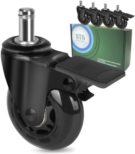 8T8 2.5" Office Chair Caster Wheels with Brakes Heavy Duty, Set of 5,Replacement Universal Rolling Chair Wheels for Hardwood Floors Carpet, Rubber Desk&Gaming Chair Casters with Locks