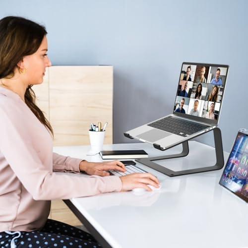 Laptop Stand for Desk Portable Computer Riser Metal Notebook Holder Printer Stand Office Desk Accessories Compatible with MacBook Air, Pro, Dell, HP, Lenovo and All 10-16" Laptops, Black