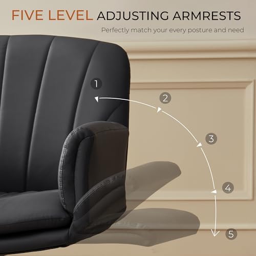 Dowinx Criss Cross Chair with Five-Level Adjustable Arms and Wheels - Comfortable Ergonomic PU Leather Swivel Vanity Chair - Computer Makeup Gaming Chair for Home Office,Bedroom,Vanity Room-Light Grey
