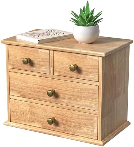 Oak Desk Organizer with Drawers, Durable Wooden Desktop Storage Box