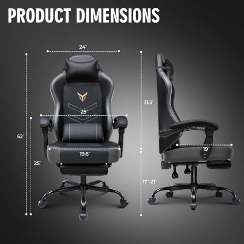GTPLAYER Gaming Chair for Adults, Big and Tall 300LBS Heavy Duty Office Chair, Ergonomic High Back Lumbar Support and Wide Comfy Cushion with Linkage Armrests, Grey