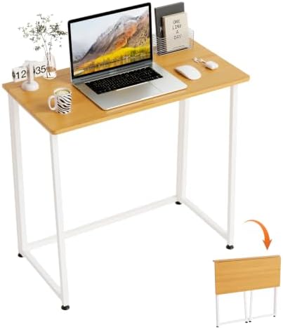 VINGLI 31.5" Folding Desk for Small Space Home Office Computer Desk, Yellow