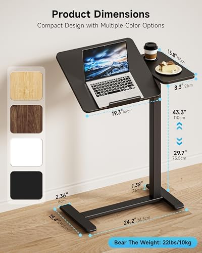 BZIUM Overbed Bedside Table with Hidden Wheels, Adjustable Medical Tilt Top Hospital Bed Table Over The Bed, Rolling Desk Mobile Standing Desk (27.6x15.8, Black)