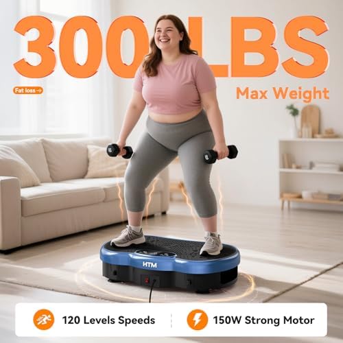 HTM Vibration Plate Exercise Machine, 9 Modes & 120 Speeds, Body Shake Plate with Resistance Bands Slot & Remote Control, Shake Board for Weight Loss Fat Burner Home Fitness Workout
