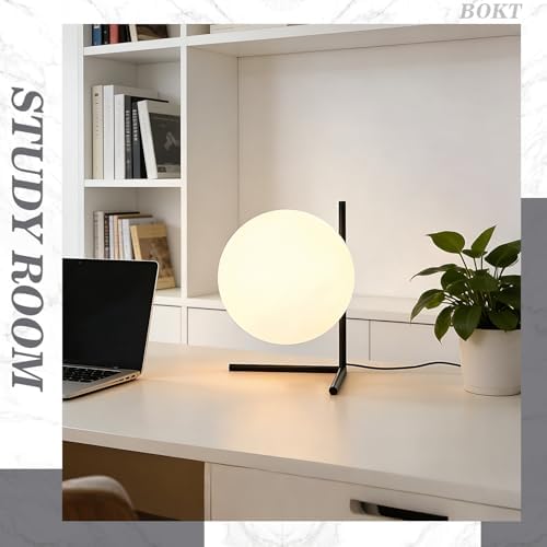 BOKT Matte Black Globe Table Lamp Plug-in Bedside Lamp 7.9" Glass Desk Lamp