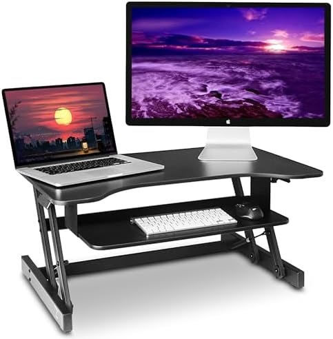 Standing Desk | Desk Riser Classic Stand Up Desk | 32 in Wide Fits 2 Monitors with Retractable Keyboard Tray (Black, 32" Wide)