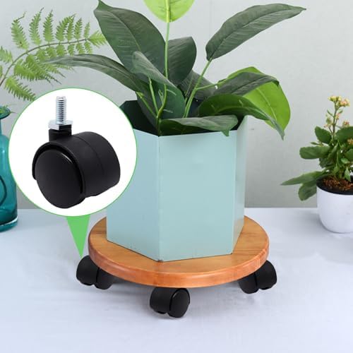 1 Inch Stem Swivel Casters Set of 4, M6 Threaded Stem Swivel Caster Wheels, 360° Rotation Heavy Duty Replacement Castors for Furniture Table Drawer Cabinet Plant Shelf Chair Wheels (Black)