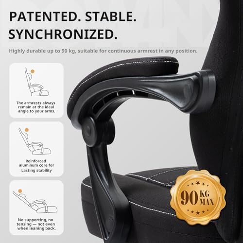 Dowinx Gaming Chair Breathable Fabric Game Chair with Gel Pad and Storage Bag, Comfortable Gamer Chair with Pocket Spring Cushion,Ergonomic Computer Chair with Footrest,Black