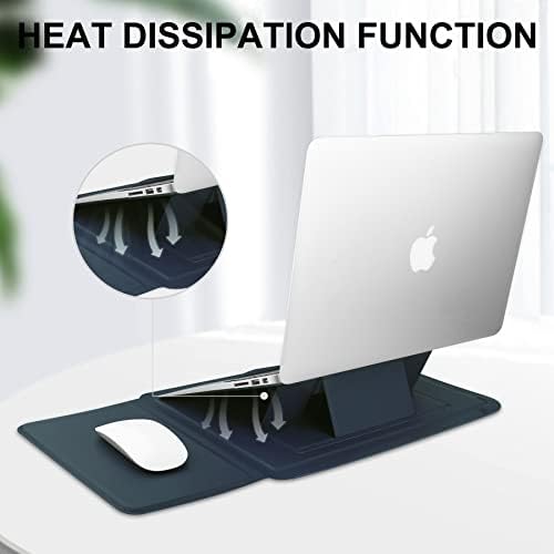 HoYiXi 14 Inch Laptop Sleeve Case Leather Bag with Stand Compatible with Mac Book Pro 14 2021/ASUS Vivobook 14/HP Pavilion X360/IdeaPad 14/Dell HP ASUS Acer Huawei Matebook 14'' PC, Navy