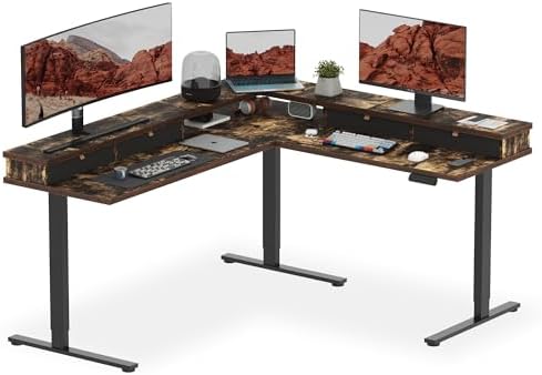 SANODESK 71x63 Electric L-Shaped Corner Standing Desk with 4 Drawers