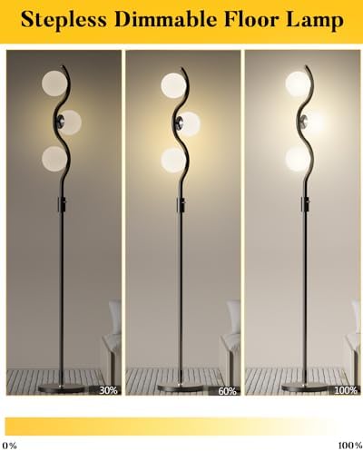 Lightdot 60IN Dimmable Black Floor Lamp Mid Century Standing Lamps with 3 Globe Soft Warm White 3000K Bulbs Included Modern Tall Lamp with 5Lbs Heavy Base for Living Room/Bedroom/Sofa Beside