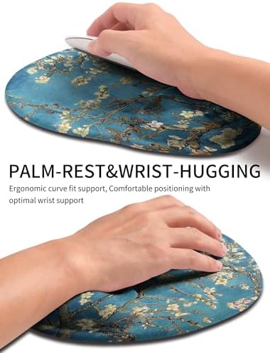 Palm-Rest and Wrist-Hugging Mouse Pad Wrist Rest, Ergonomic Wrist Support with Curve Fitting Cushioned Memory Foam for Carpal Tunnel Pain Relief, 9.9 x 8.3 Inch, Van Gogh Apricot Blossom