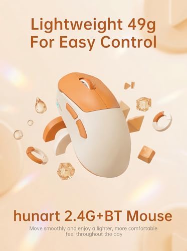 hunart H6 49g Wireless Mouse, Bluetooth & 2.4GHz, Rechargeable, Orange