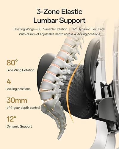 Hbada E3 Air Ergonomic Office Chair, 3-Zone Lumbar Support, Comfy Home Office Chair with Auto Recline, 4D Headrest & Armrests, 140° Tilt for Work & Relax, Obsidian Black