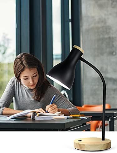 LALISU Metal Desk Lamp Table Lamp Reading Lights Arc Desk Lamps Wood Base