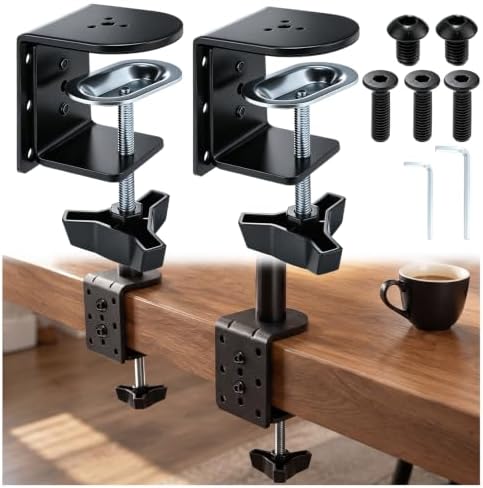 Yalikop 2 Pack Heavy Duty Desk Clamp for Monitor Mount Universal Desk Grommet Mount Adapter Black Steel Replacement C Clamp Fits 0.4-4 Inch Thick, Compatible with Monitor Arm, Microphone Boom Arm