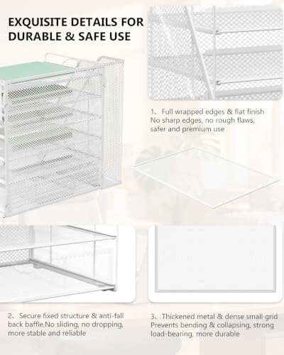 WALI Desk File Organizer, 6 Tier Desktop Paper Letter Tray Organizer with Drawer and 2 Pen Holders, Office Desk Accessories & Workspace Organizers for Office, Home Supplies(DO007DH-W), 1 Pack, White
