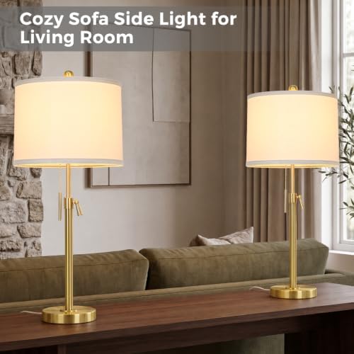 Qingmiao Gold Table Lamps Set of 2, 22" to 30" Adjustable, 3 Way Bulbs