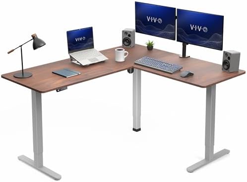 VIVO Dark Walnut 63 x 55 in Corner Standing Desk, DESK-E3CTGD