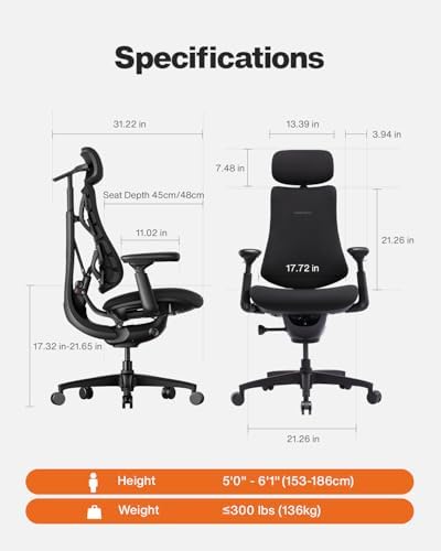 LiberNovo Omni SE Dynamic Ergonomic Office Chair, Manual Lumbar, 45cm