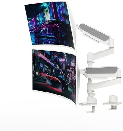 Dual Monitor Arm for 17-49 Inch Ultrawide Screens, Dual Monitor Mount Heavy Duty up to 44lbs, Adjustable Vertical Stacked Full Motion Dual Monitor Arm Desk Mount, 75/100mm VESA Mount, White