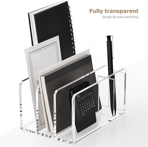 SANRUI Acrylic Mail Organizer with Pen Holder, 3-Slot Mail Holder, Clear