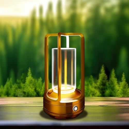 Rechargeable Table Lamp, Cordless Outdoor Lamp for Camping(Gold)