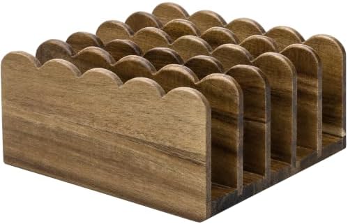 Novabright Acacia Wood Mail Organizer for Desk, 5 Slot Scalloped Letter Sorter, Vertical Countertop Mail Holder for Home Office Bill Envelope Document Organization, No Assembly Required