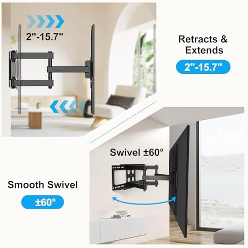 XINLEI Full Motion TV Wall Mount for Most 26"-70" Flat/Curved TV, Swivel Tilt Bracket with Articulating Dual Arms, Support 100lbs, Max VESA 400x400mm, Fits 12”/16" Wood Stud (MA570)