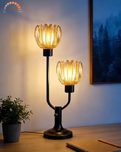 Mid Century Modern Flower Table Lamp for Bedroom Dimmable Black