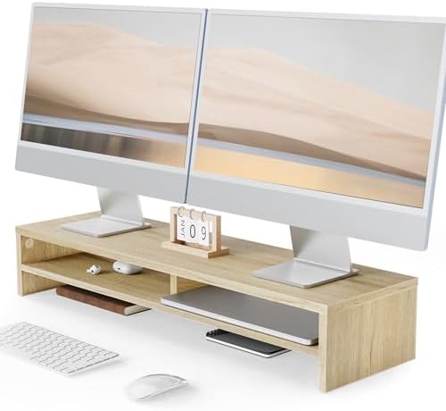 Fenge 31.5 Inch Dual Monitor Stand Riser for Desk, Oak