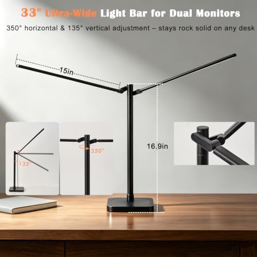 Desk Lamp for Office Home Dual Head 24W Swing Arm Reading Table Lamp Black