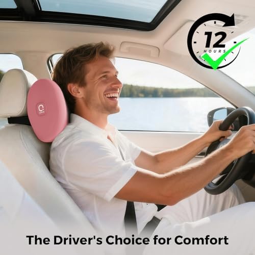 BEBAS Memory Foam Car Headrest Pillow - Breathable Neck Support Pillow for Driving, Universal Fit Cars/SUVs/Tesla/Toyota & Office Chair, Removable Cover (Pink, 4-Season)