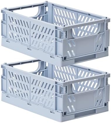 HUUSMOT 2-Pack Collapsible Plastic Storage Baskets, Blue, 9.8"x6.5"x3.8"