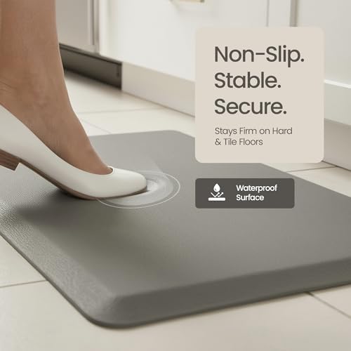 Anti Fatigue Kitchen Mats for Floor | Padded Kitchen Rugs | Non Slip, Cushioned Standing Desk Mat | Waterproof Floor Mat | 17.3" x 28" x 0.47" & 17.3" x 59" x 0.47", Grey, 2-Pack | More Décor