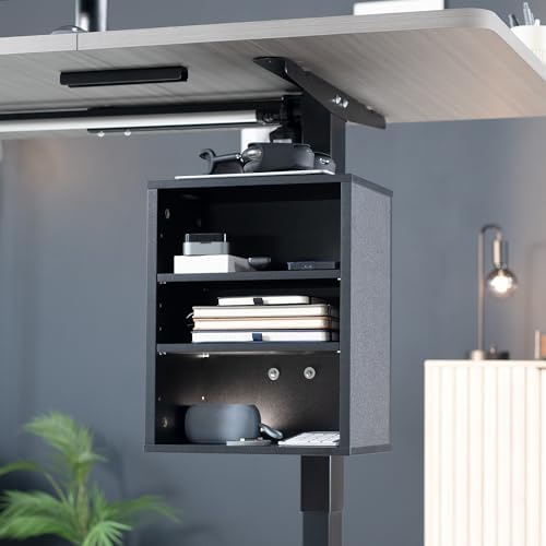 VIVO Black Clamp-on Desk Leg Shelving Unit, Storage Shelves, DESK-SHELF3CL