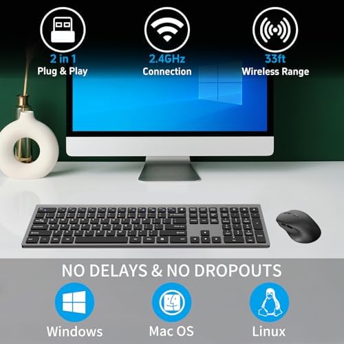 Wireless Keyboard and Mouse Combo Silent for Office and Home - Black & Gray