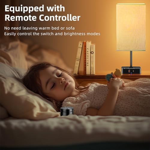 Bedroom Nightstand Lamp with Charger, Touch Table Lamps with Remote Control