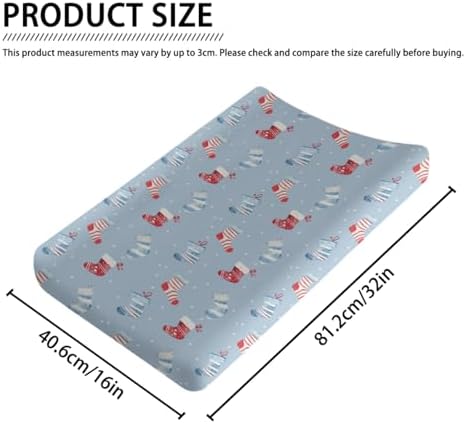 Watercolor Christmas Socks Winter Holiday Pattern Baby Changing Pad Cover, Unisex Christmas Nursery Diaper Changing Table Pad Mat Sheet for Boys Girls-16x32