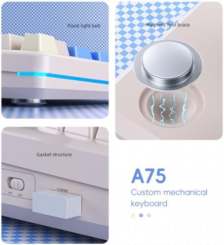 A75 Alice-Layout Mechanical Keyboard with Rocker and Knob,Hot Swappable Triple Mode Gaming Keyboard with Cute Cat Keycaps for Win/Mac,Gasket,RGB Backlight,4000mAh Battery (Moonlight White)