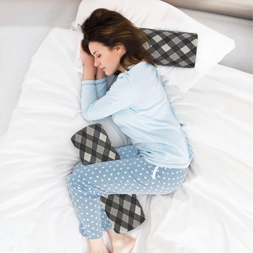 Round Bolster Pillow Small Neck Roll Pillow Long Round Pillow Cylinder Pillows for Sleeping Cervical Pillow Covers with Zipper Argyle Plaid Dimgray
