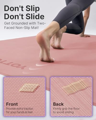 YOTTOY Large Yoga Mat (75 * 52 * 1/2inch),Extra Wide TPE Exercise Mat,Non-Slip Workout Mat for Pilates, Fitness, Barefoot, Home Gym Studio with Strap and Towel