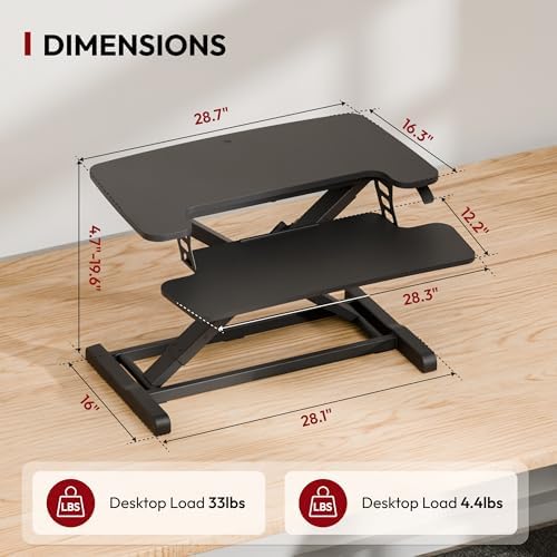 SANODESK Standing Desk Converter 28" Desk Riser for Home Office, Compact Sit Stand Desktop Workstation for Laptop & Monitor, Ergonomic Height Adjustable Riser, Black