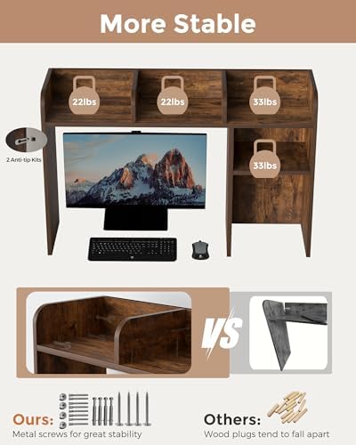 LAND·VOI Desktop Bookshelf, Countertop Storage Hutch with 5 Shelves for Computer Desk, Desk Organizer for Home Office Dorm, Dressing Tabletop, Bar Countertop, Rustic Brown EDS01R