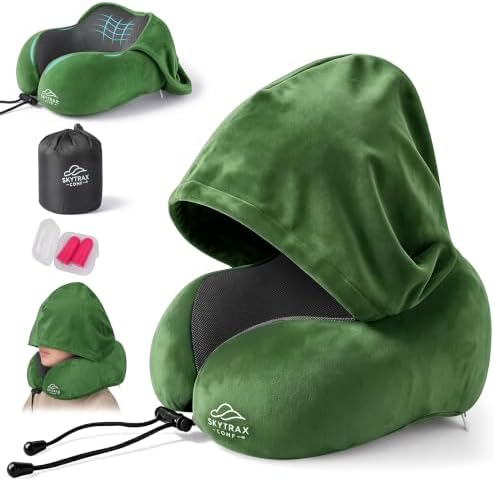 SkytraxComf® Travel Neck Pillow with Hood for Privacy on Long Flights