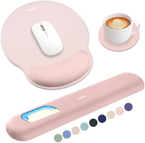 Sushret Mouse Pad and Keyboard Wrist Rest, 3-in-1 Gel Memory Foam Ergonomic Mouse Pad with Wrist Rest Set, Gaming Mousepad Arm Cushion Support for Computer Office Desk Accessories Cute Setup, Pink