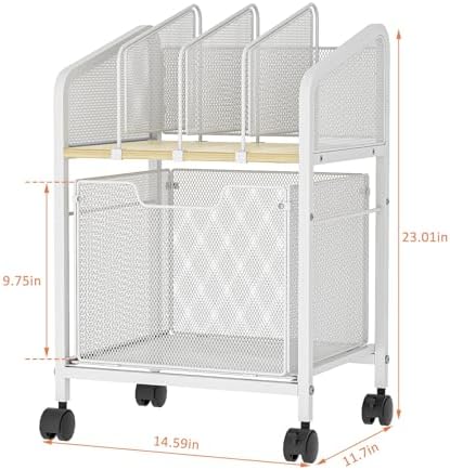 Tiaoheka Rolling File Cabinet with Adjustable Dividers, Mobile Filing Cabinet with Storage Drawer on Lockable Wheels, Hanging File Organizer Beside Under Desk for Office, Home, White（Patent Pending）