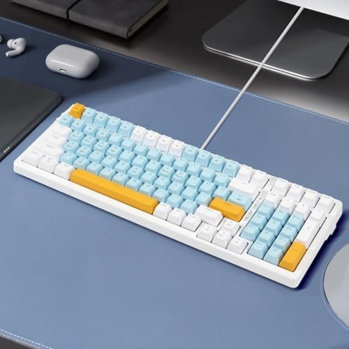 Merdia Wireless Mechanical Keyboard, Triple Mode 2.4G/USB-C/BT Gaming Keyboards 100 Keys Ice-Blue Backlit, Red Switch Keyboard | Rechargeable Mechanical Gaming Keyboards | Ice Blue/W/Y